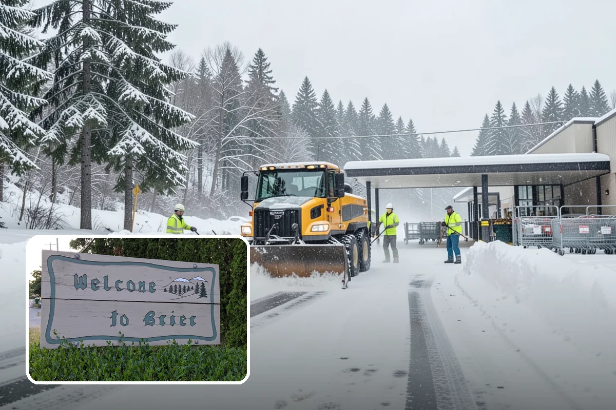 Gas Station Snow Plowing in Brier, Snohomish County, WA - Fuel-island approaches cleared on a 24-hour basis