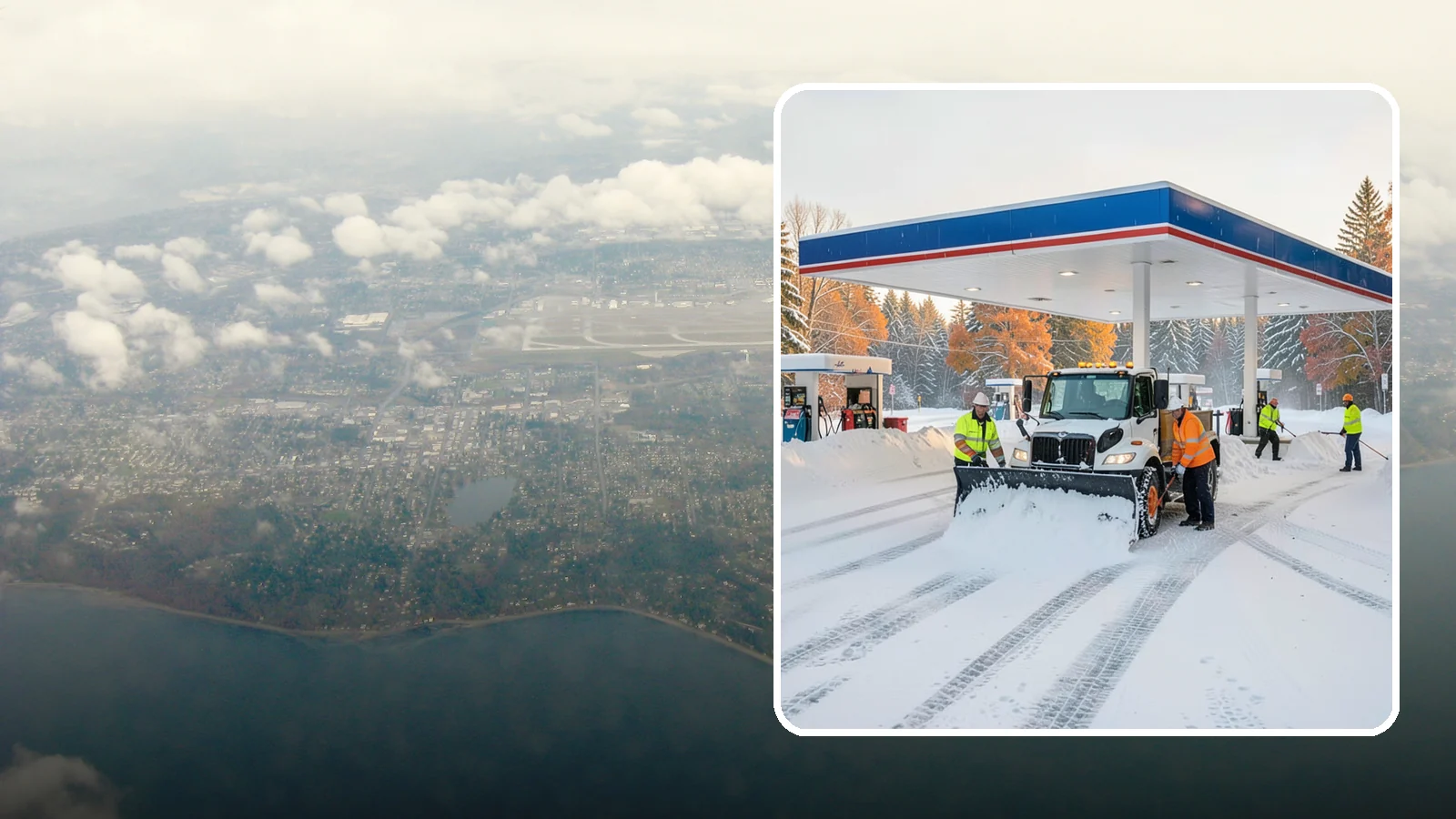 Gas Station Snow Plowing in Burien, King County, WA - We plow gas station lots and fuel islands around the clock so drivers fuel up safely no matter when the snow falls.