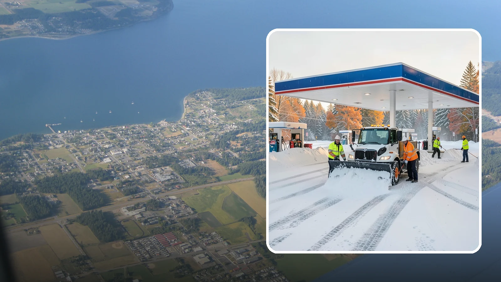 Gas Station Snow Plowing in Coupeville, Island County, WA - We plow gas station lots and fuel islands around the clock so drivers fuel up safely no matter when the snow falls.