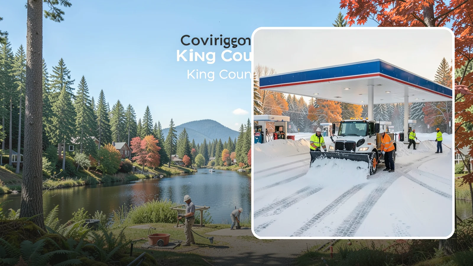 Gas Station Snow Plowing in Covington, King County, WA - We plow gas station lots and fuel islands around the clock so drivers fuel up safely no matter when the snow falls.
