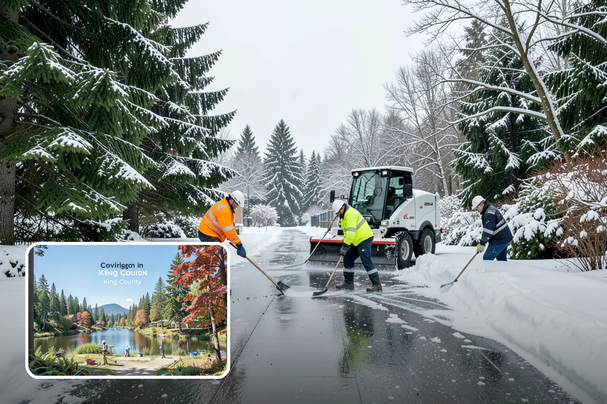 Gas Station Snow Plowing in Covington, King County, WA - Fuel-island approaches cleared on a 24-hour basis