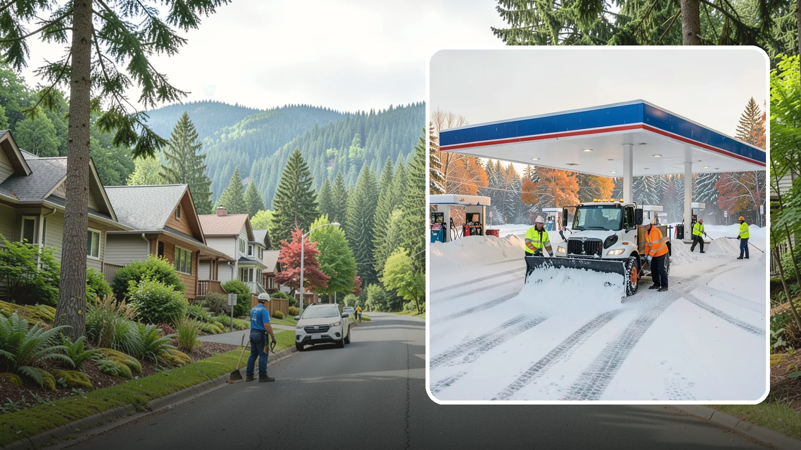 Gas Station Snow Plowing in Darrington, Snohomish County, WA - We plow gas station lots and fuel islands around the clock so drivers fuel up safely no matter when the snow falls.