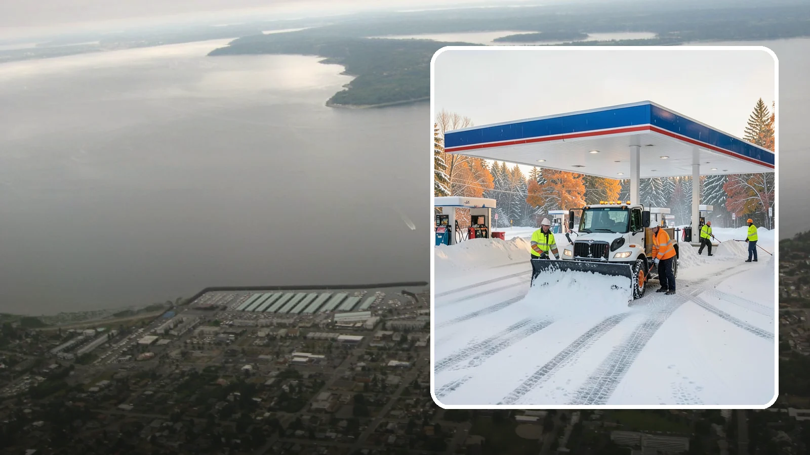Gas Station Snow Plowing in Des Moines, King County, WA - We plow gas station lots and fuel islands around the clock so drivers fuel up safely no matter when the snow falls.