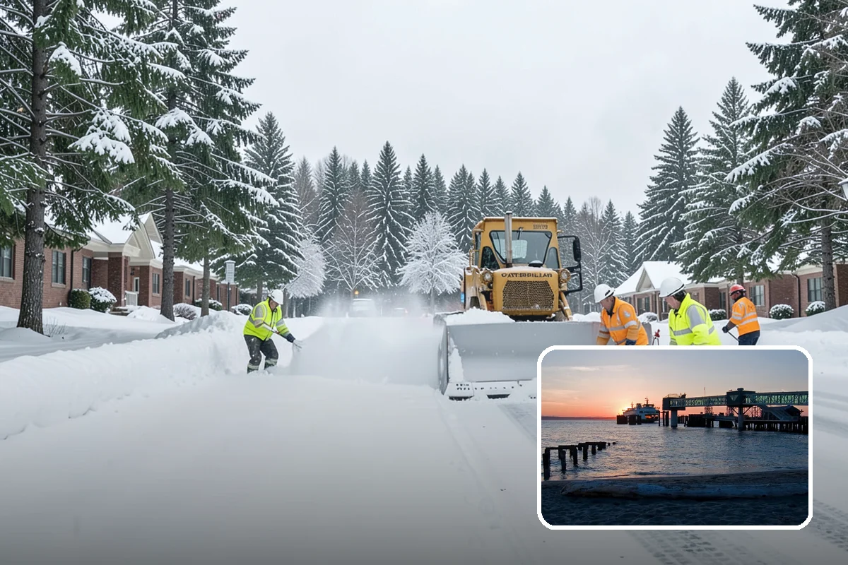 Gas Station Snow Plowing in Edmonds, Snohomish County, WA - Fuel-island approaches cleared on a 24-hour basis