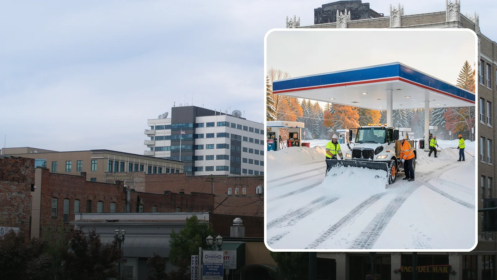 Gas Station Snow Plowing in Everett, Snohomish County, WA - We plow gas station lots and fuel islands around the clock so drivers fuel up safely no matter when the snow falls.