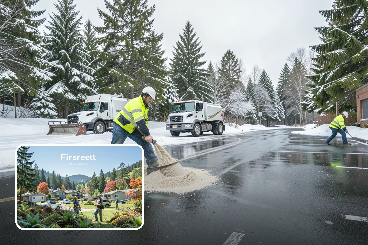 Gas Station Snow Plowing in Fircrest, Pierce County, WA - Fuel-island approaches cleared on a 24-hour basis