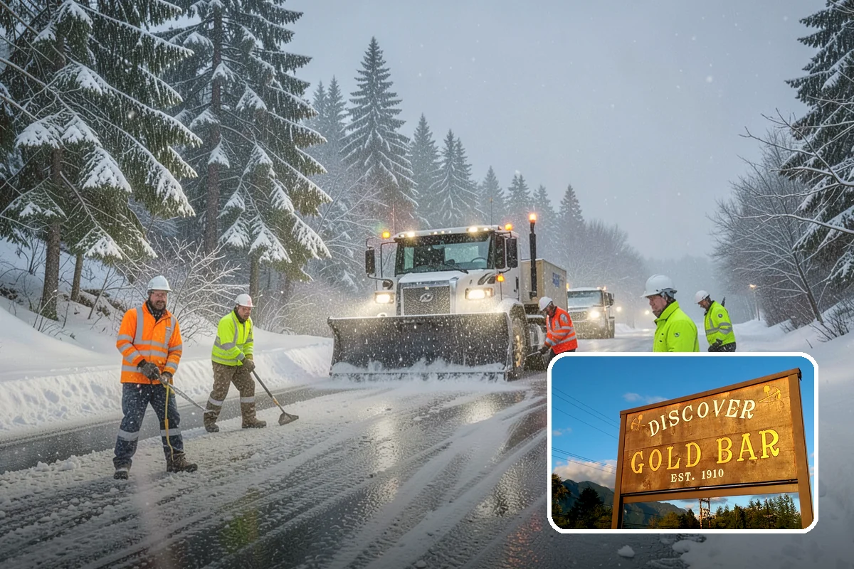 Gas Station Snow Plowing in Gold Bar, Snohomish County, WA - Fuel-island approaches cleared on a 24-hour basis