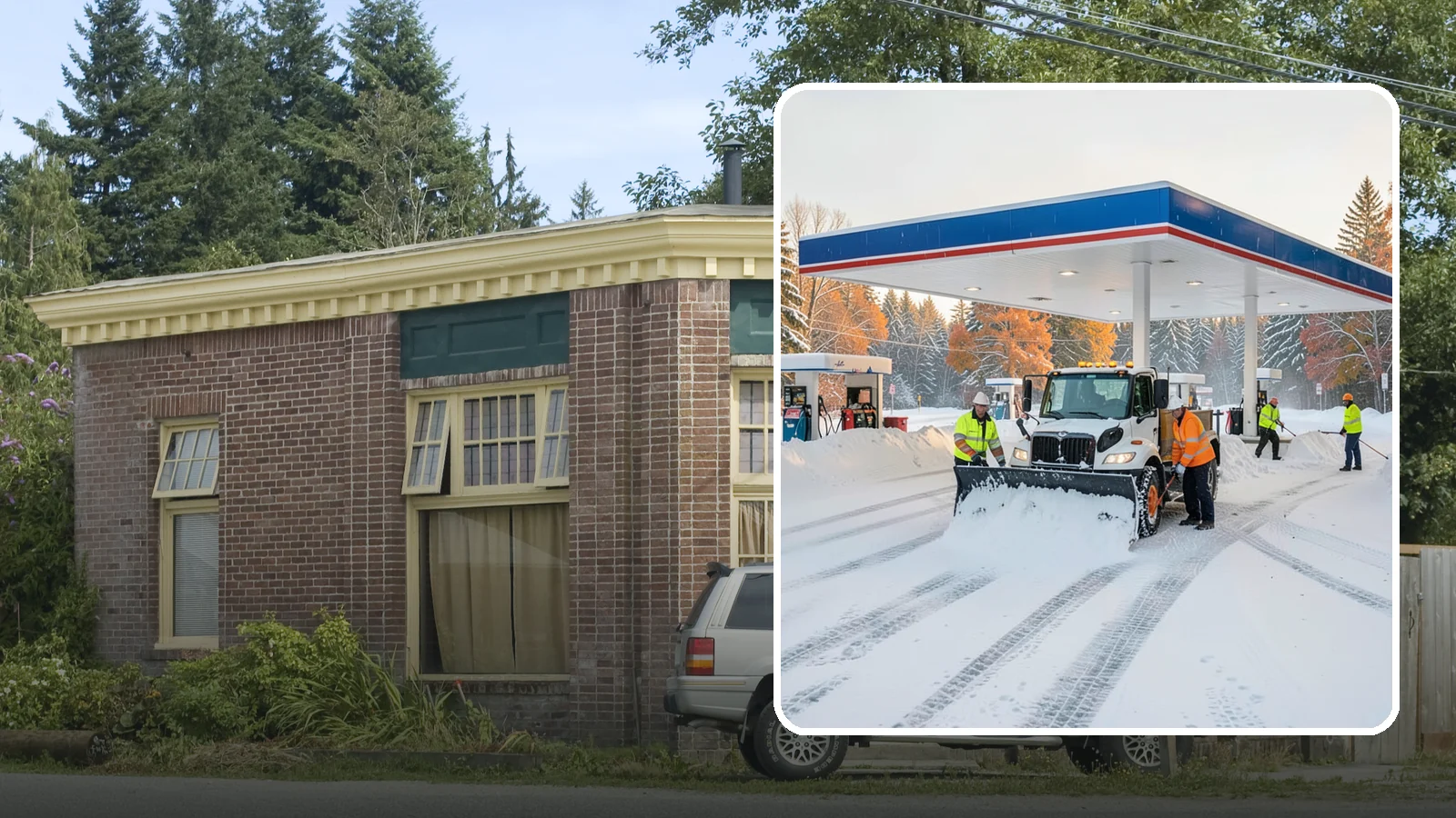 Gas Station Snow Plowing in Hamilton, Skagit County, WA - We plow gas station lots and fuel islands around the clock so drivers fuel up safely no matter when the snow falls.