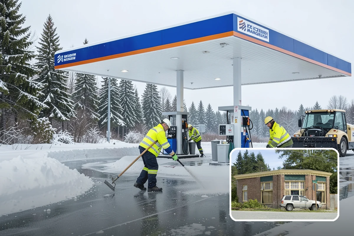 Gas Station Snow Plowing in Hamilton, Skagit County, WA - Fuel-island approaches cleared on a 24-hour basis