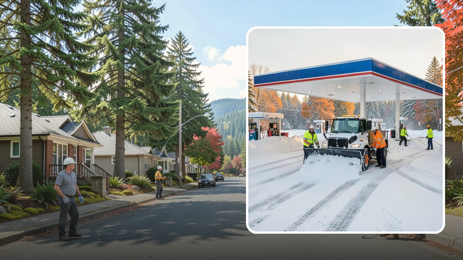 Gas Station Snow Plowing in Hunts Point, King County, WA - We plow gas station lots and fuel islands around the clock so drivers fuel up safely no matter when the snow falls.
