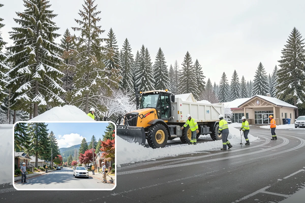 Gas Station Snow Plowing in Hunts Point, King County, WA - Fuel-island approaches cleared on a 24-hour basis