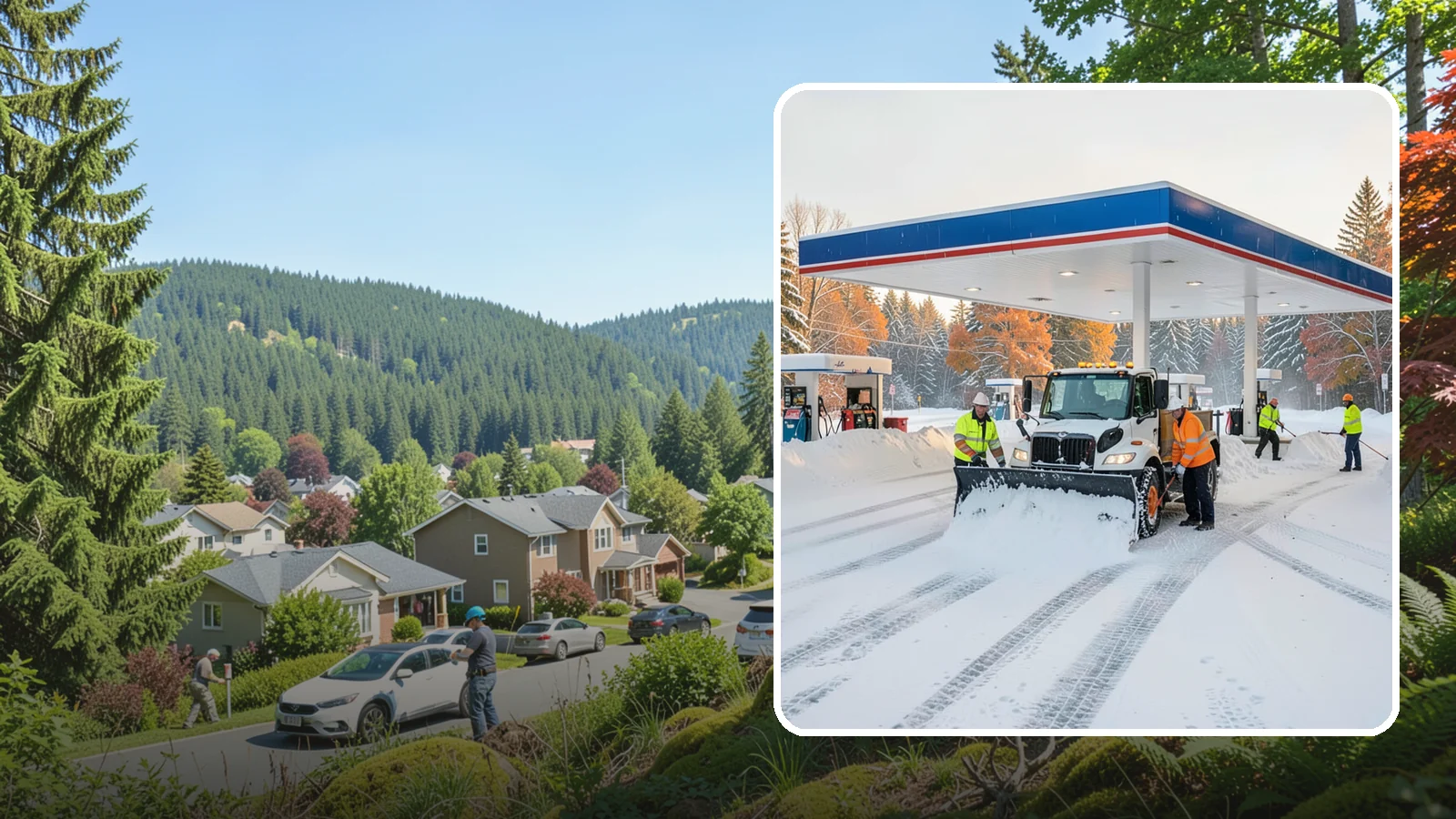 Gas Station Snow Plowing in Index, Snohomish County, WA - We plow gas station lots and fuel islands around the clock so drivers fuel up safely no matter when the snow falls.