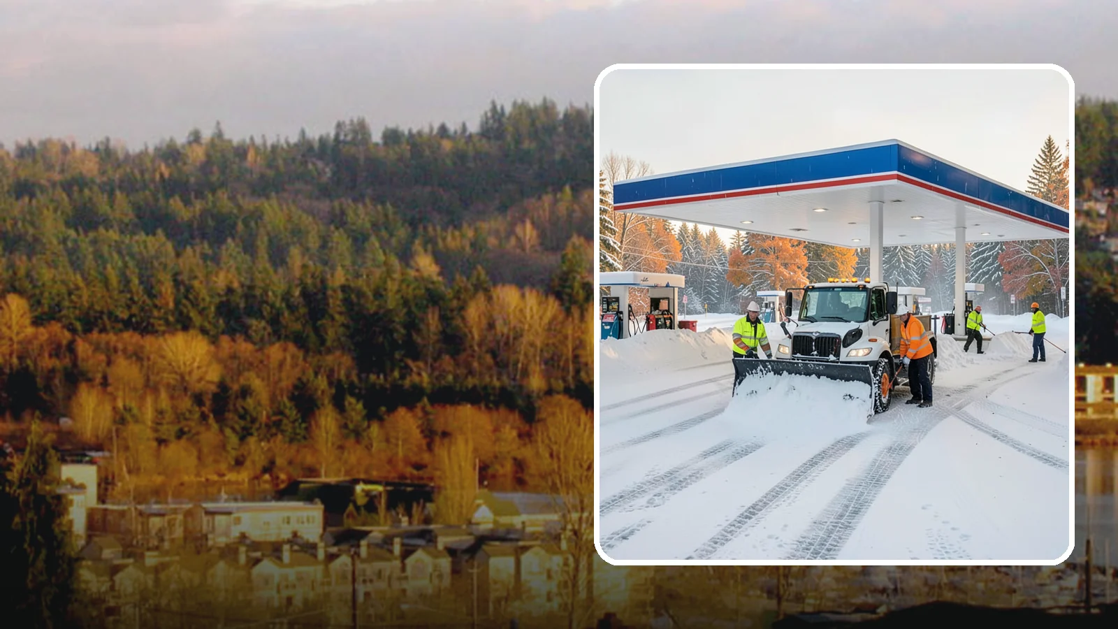 Gas Station Snow Plowing in Kenmore, King County, WA - We plow gas station lots and fuel islands around the clock so drivers fuel up safely no matter when the snow falls.
