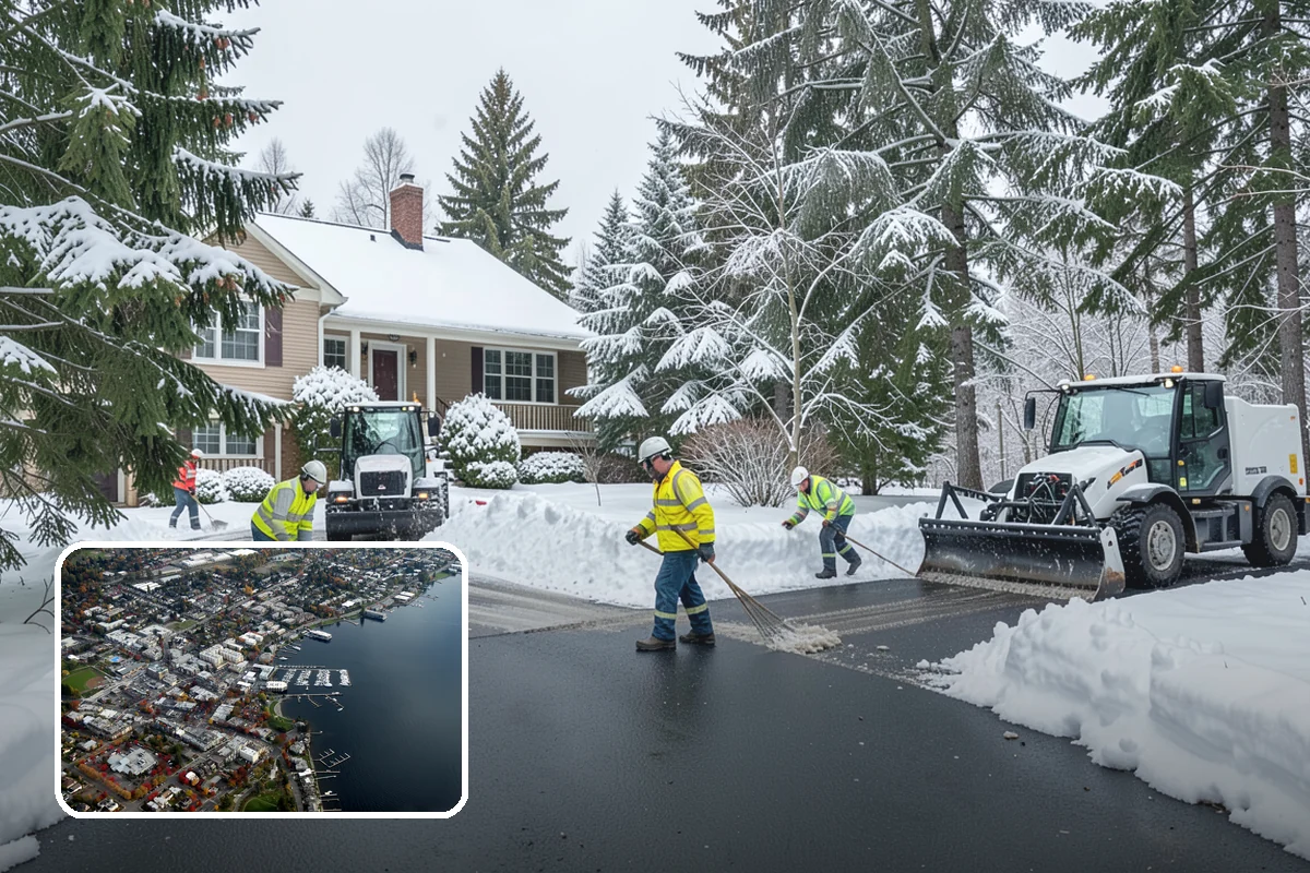 Gas Station Snow Plowing in Kirkland, King County, WA - Fuel-island approaches cleared on a 24-hour basis