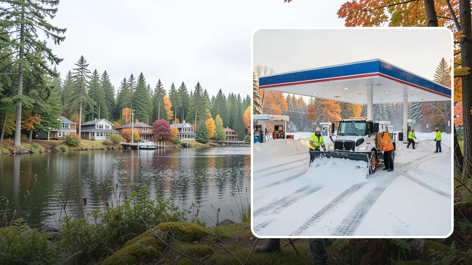 Gas Station Snow Plowing in La Conner, Skagit County, WA - We plow gas station lots and fuel islands around the clock so drivers fuel up safely no matter when the snow falls.