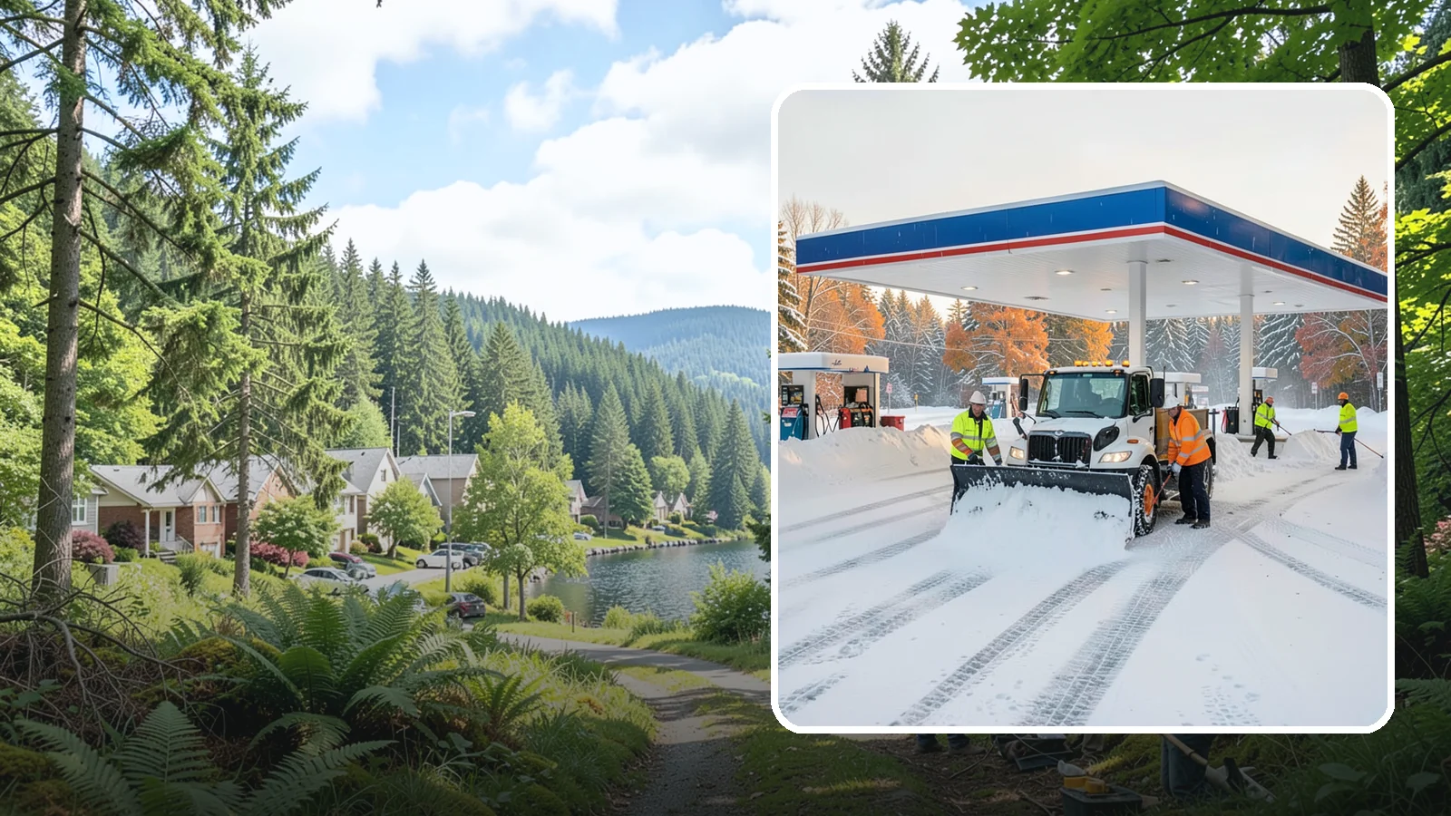 Gas Station Snow Plowing in Lake Forest Park, King County, WA - We plow gas station lots and fuel islands around the clock so drivers fuel up safely no matter when the snow falls.