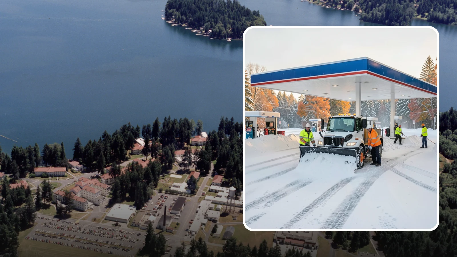 Gas Station Snow Plowing in Lakewood, Pierce County, WA - We plow gas station lots and fuel islands around the clock so drivers fuel up safely no matter when the snow falls.
