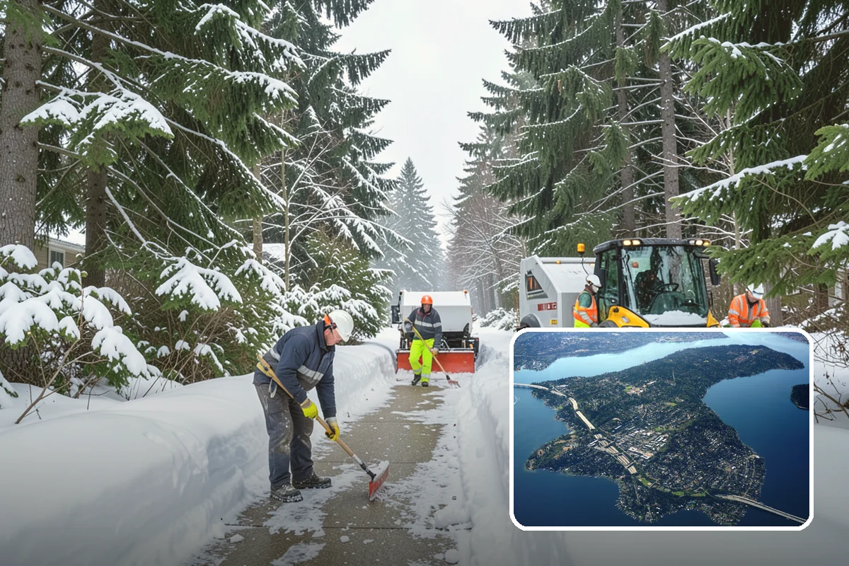 Gas Station Snow Plowing in Mercer Island, King County, WA - Fuel-island approaches cleared on a 24-hour basis