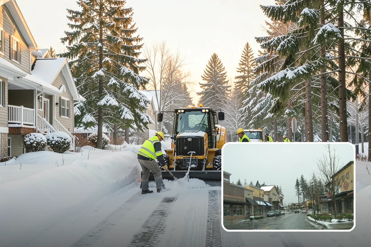 Gas Station Snow Plowing in Mill Creek, Snohomish County, WA - Fuel-island approaches cleared on a 24-hour basis