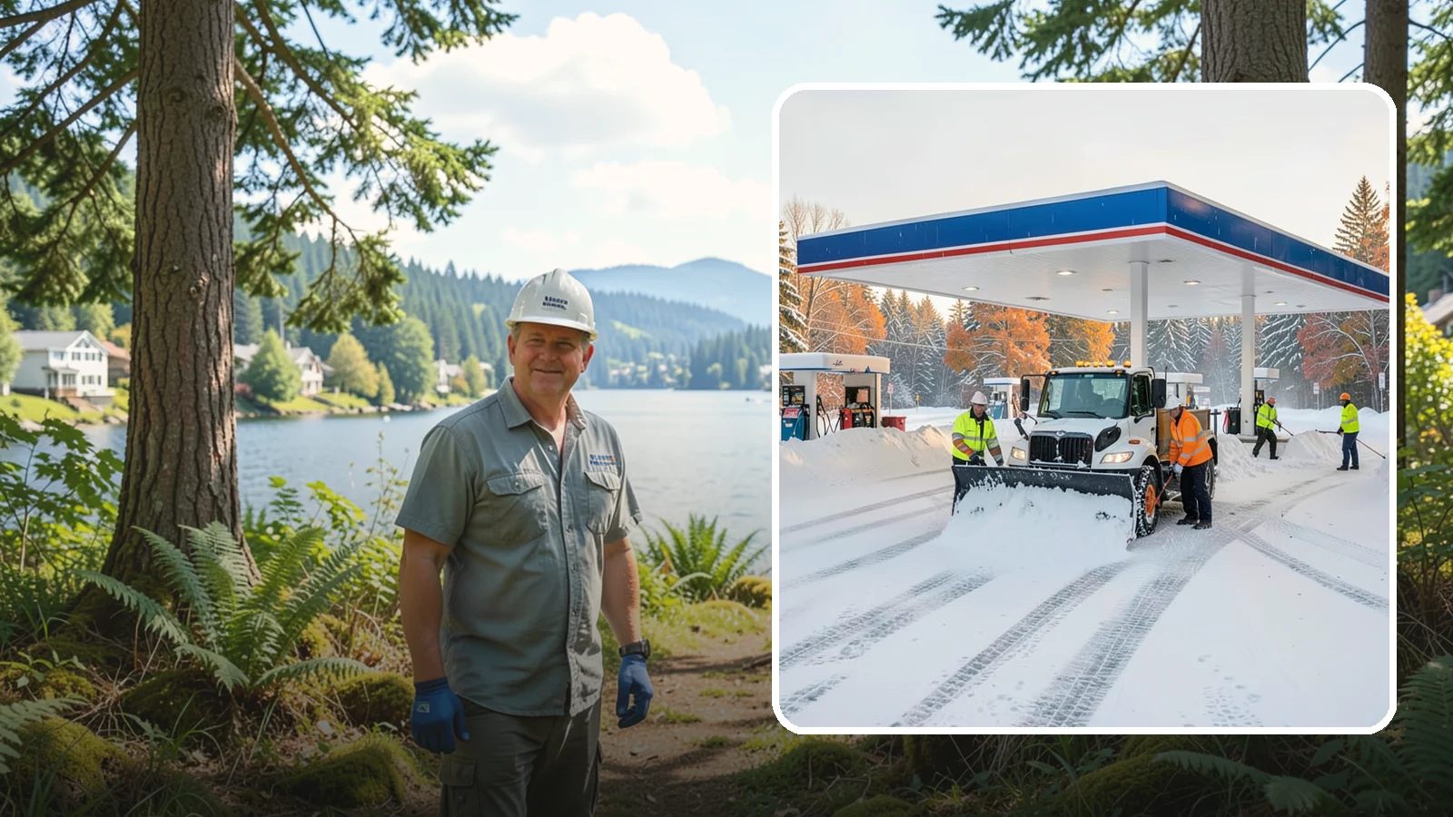 Gas Station Snow Plowing in Milton, King County, WA - We plow gas station lots and fuel islands around the clock so drivers fuel up safely no matter when the snow falls.