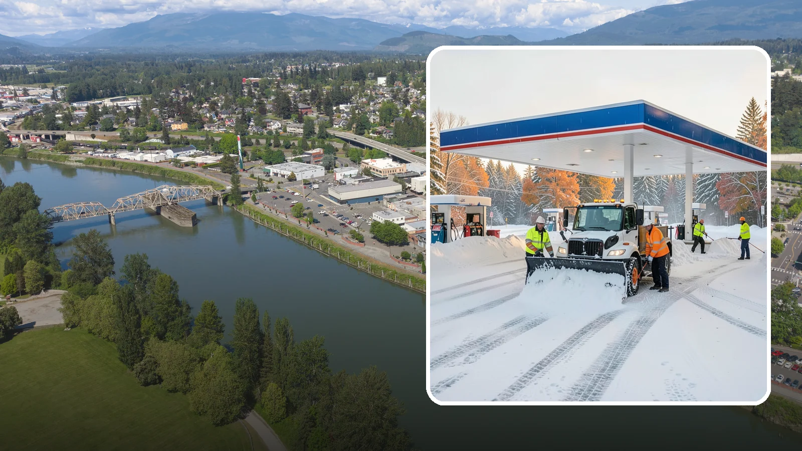 Gas Station Snow Plowing in Mount Vernon, Skagit County, WA - We plow gas station lots and fuel islands around the clock so drivers fuel up safely no matter when the snow falls.