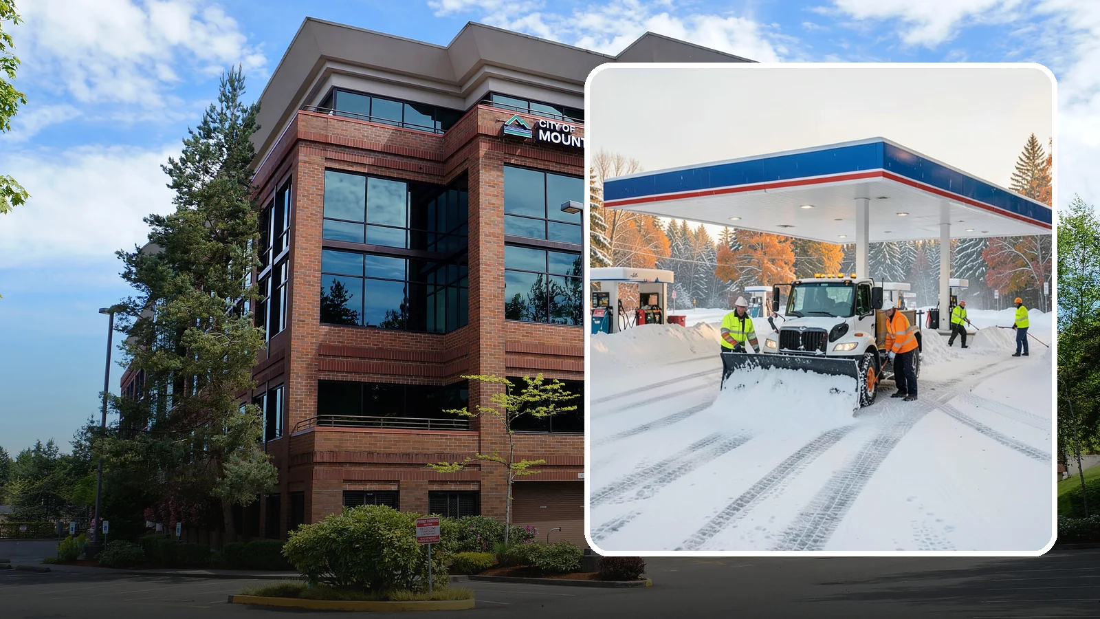 Gas Station Snow Plowing in Mountlake Terrace, Snohomish County, WA - We plow gas station lots and fuel islands around the clock so drivers fuel up safely no matter when the snow falls.