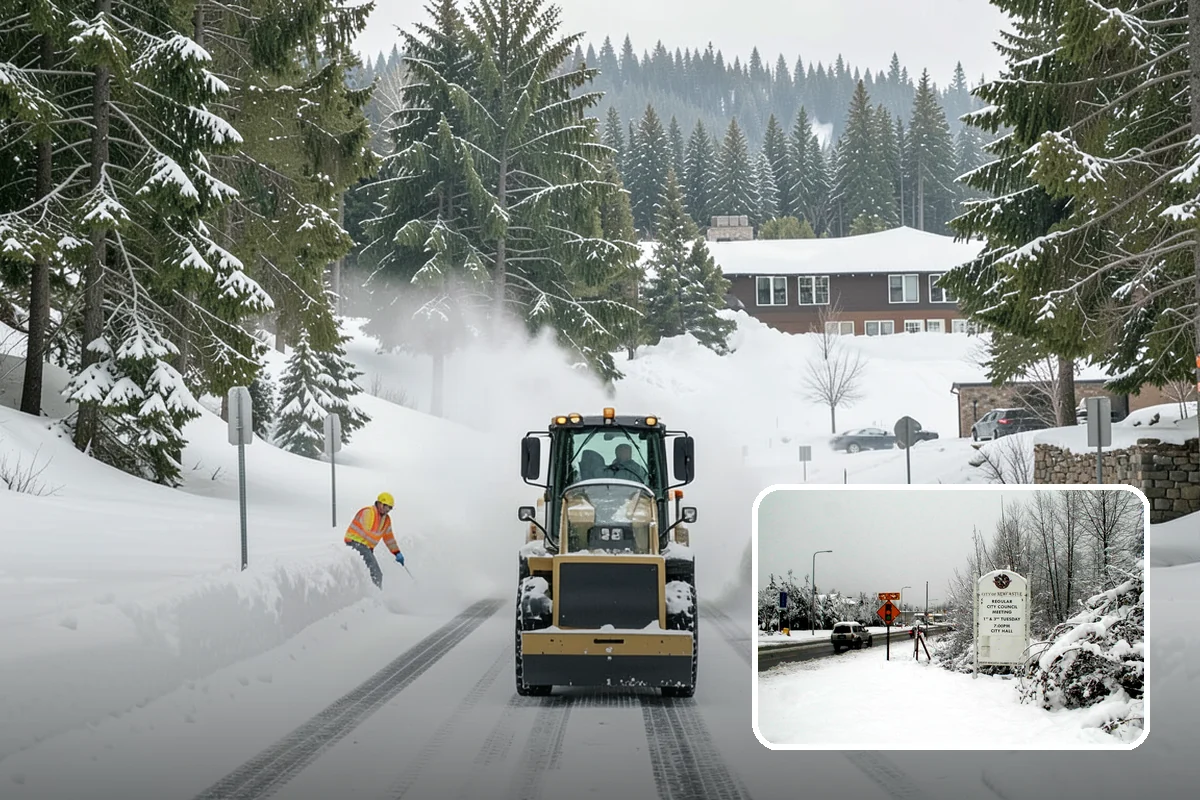 Gas Station Snow Plowing in Newcastle, King County, WA - Fuel-island approaches cleared on a 24-hour basis