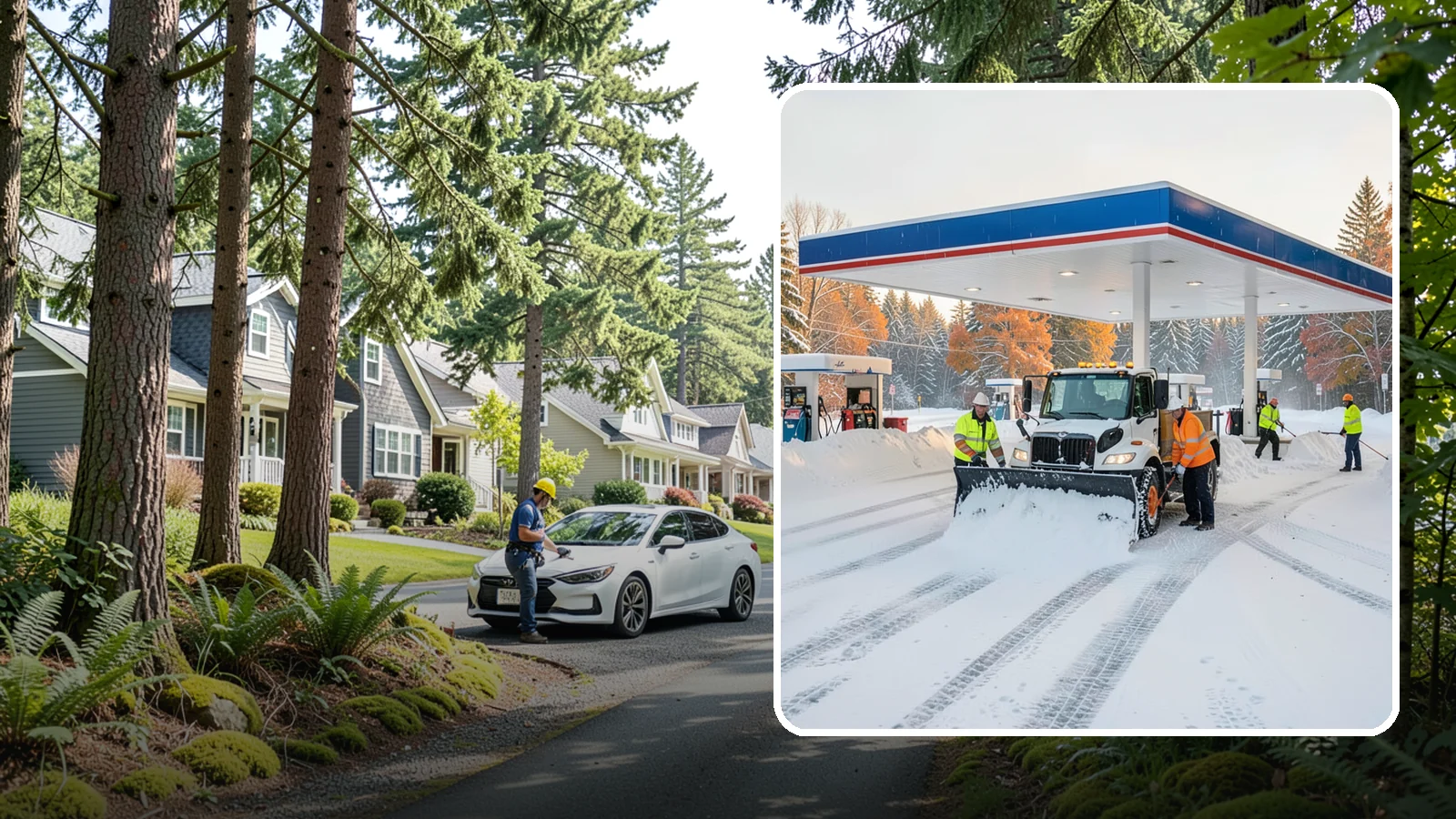 Gas Station Snow Plowing in Normandy Park, King County, WA - We plow gas station lots and fuel islands around the clock so drivers fuel up safely no matter when the snow falls.