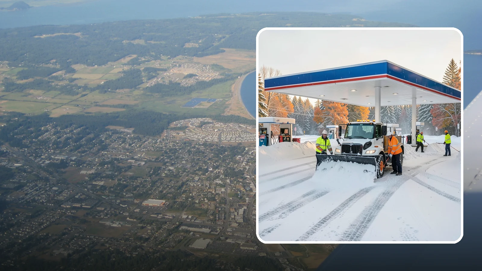 Gas Station Snow Plowing in Oak Harbor, Island County, WA - We plow gas station lots and fuel islands around the clock so drivers fuel up safely no matter when the snow falls.
