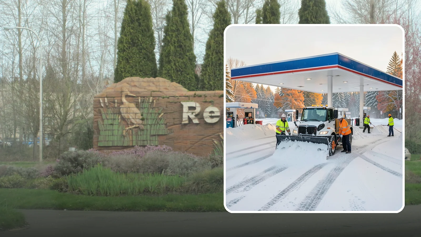 Gas Station Snow Plowing in Renton, King County, WA - We plow gas station lots and fuel islands around the clock so drivers fuel up safely no matter when the snow falls.