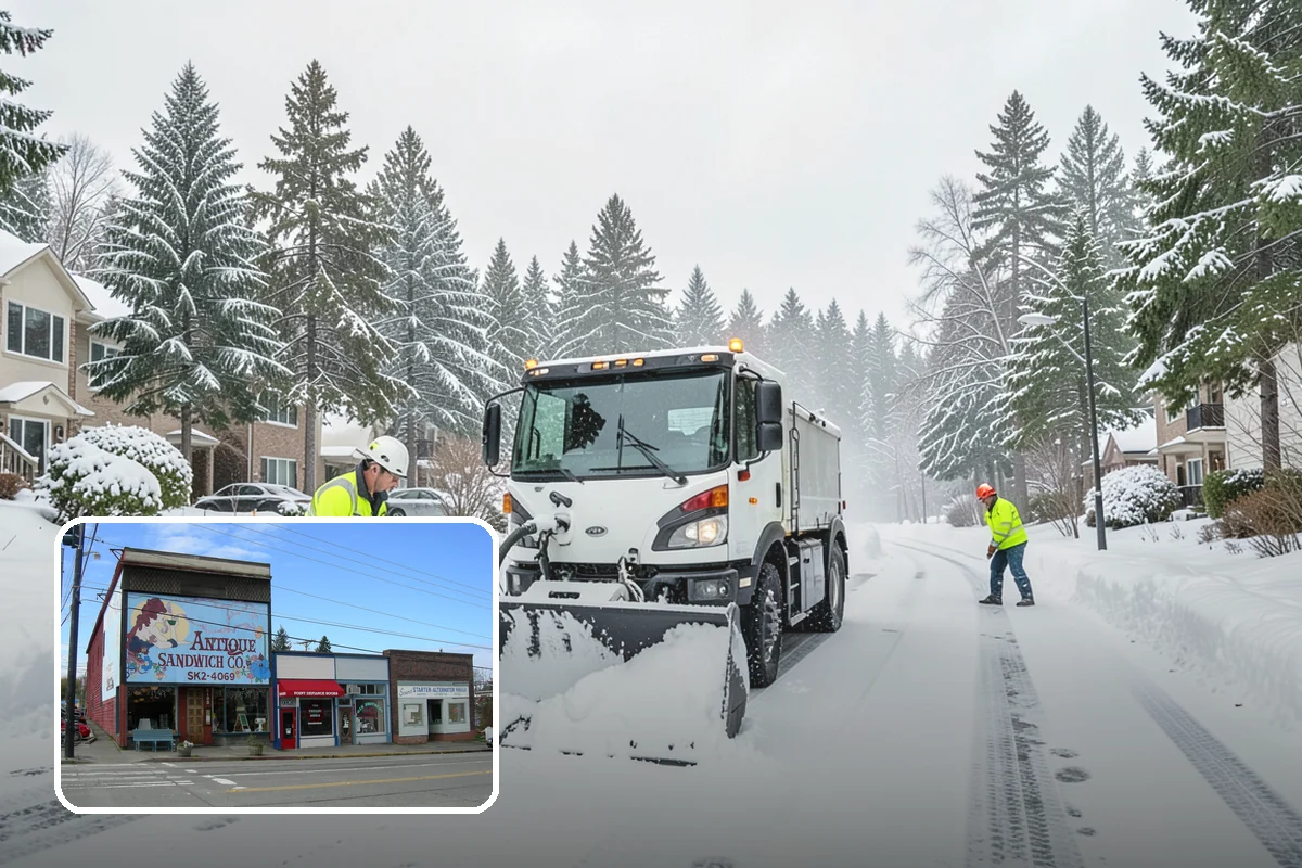 Gas Station Snow Plowing in Ruston, Pierce County, WA - Fuel-island approaches cleared on a 24-hour basis