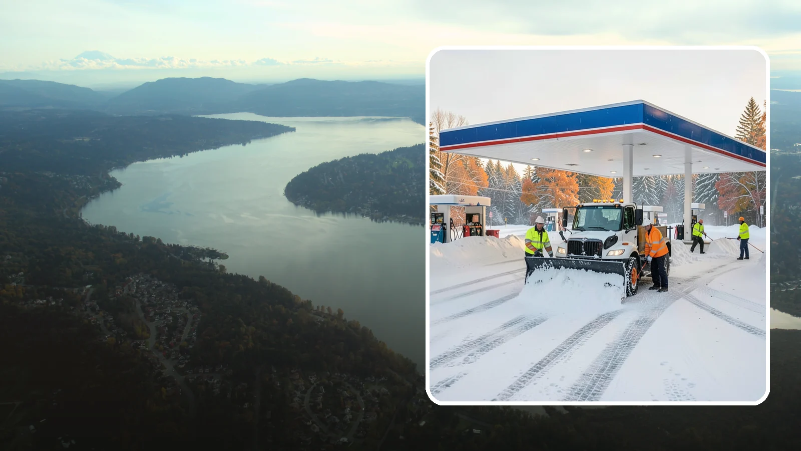 Gas Station Snow Plowing in Sammamish, King County, WA - We plow gas station lots and fuel islands around the clock so drivers fuel up safely no matter when the snow falls.