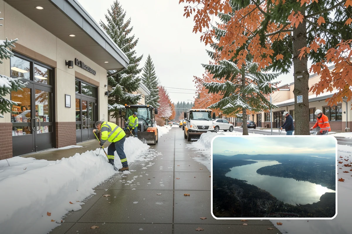 Gas Station Snow Plowing in Sammamish, King County, WA - Fuel-island approaches cleared on a 24-hour basis