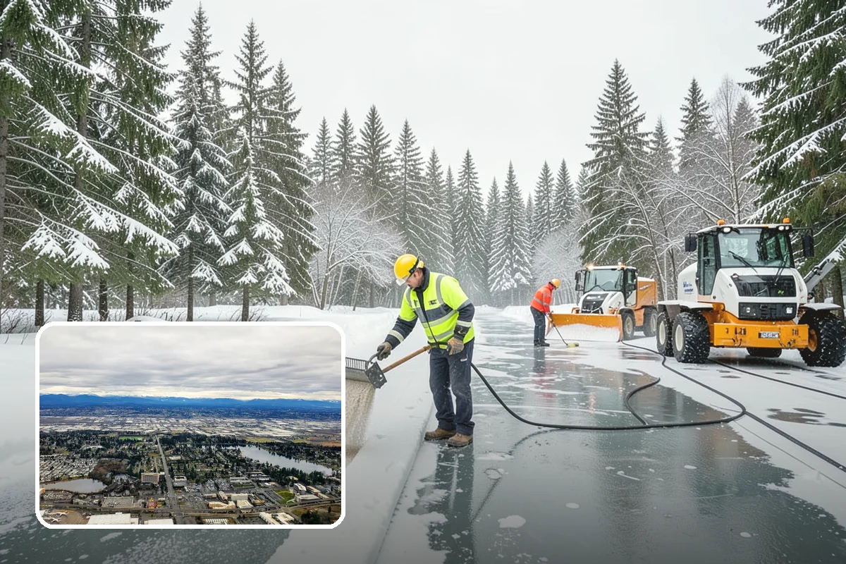 Gas Station Snow Plowing in SeaTac, King County, WA - Fuel-island approaches cleared on a 24-hour basis