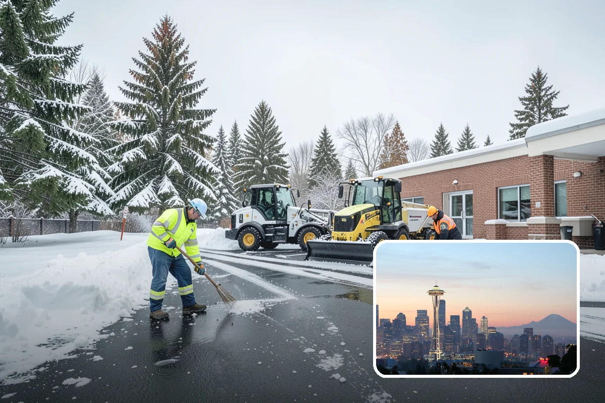 Gas Station Snow Plowing in Seattle, King County, WA - Fuel-island approaches cleared on a 24-hour basis