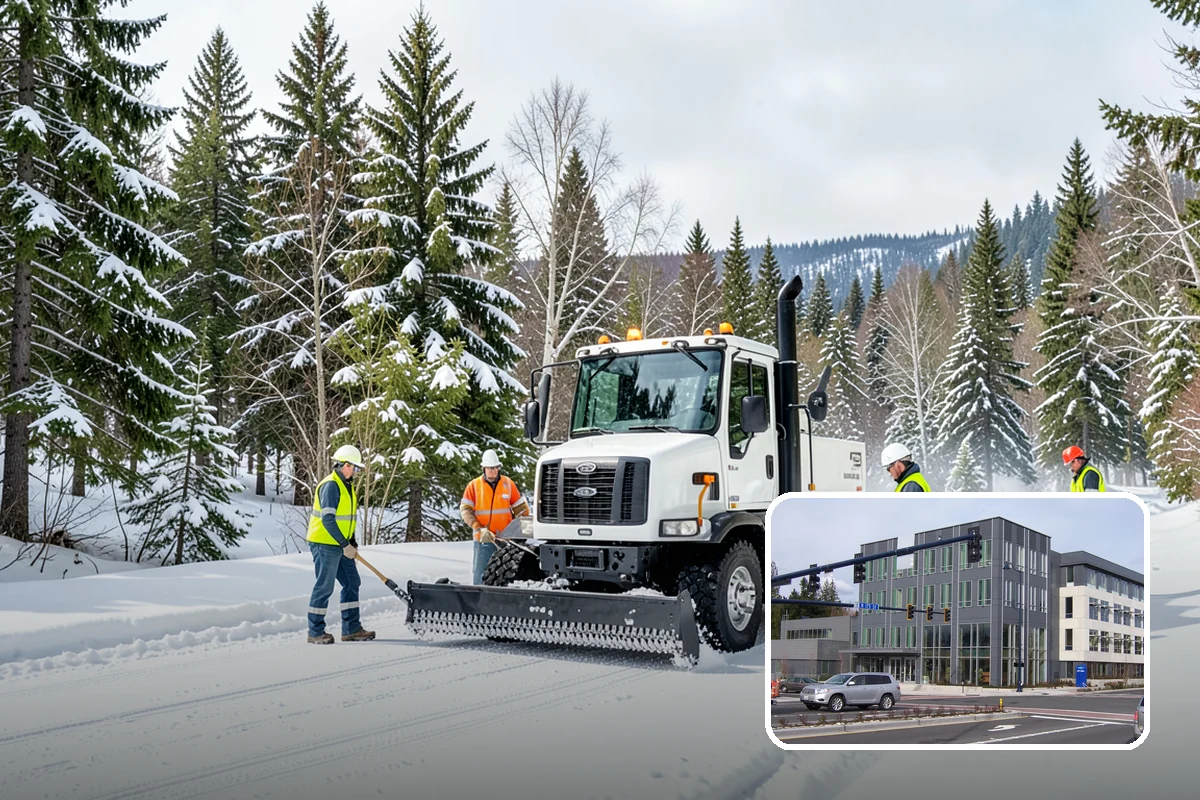 Gas Station Snow Plowing in Shoreline, King County, WA - Fuel-island approaches cleared on a 24-hour basis
