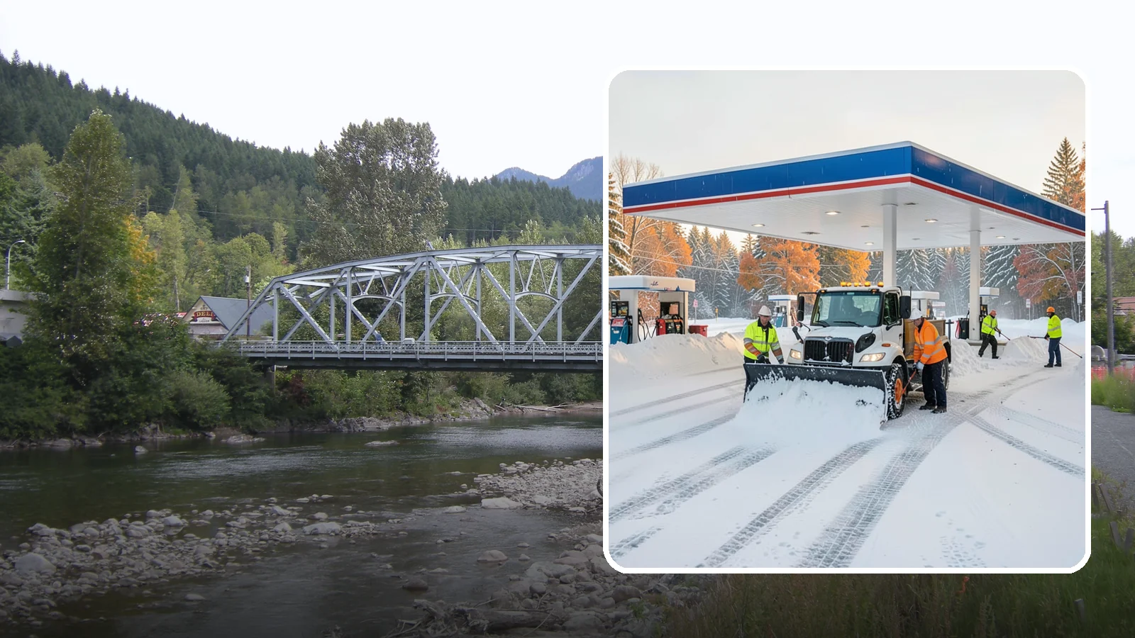 Gas Station Snow Plowing in Skykomish, King County, WA - We plow gas station lots and fuel islands around the clock so drivers fuel up safely no matter when the snow falls.
