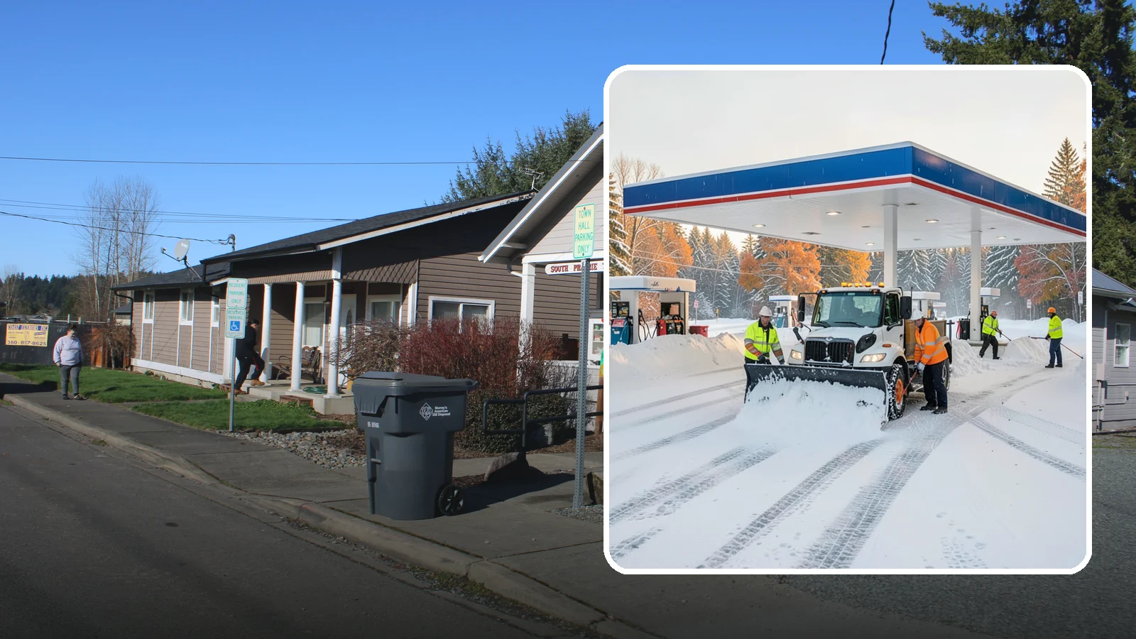 Gas Station Snow Plowing in South Prairie, Pierce County, WA - We plow gas station lots and fuel islands around the clock so drivers fuel up safely no matter when the snow falls.