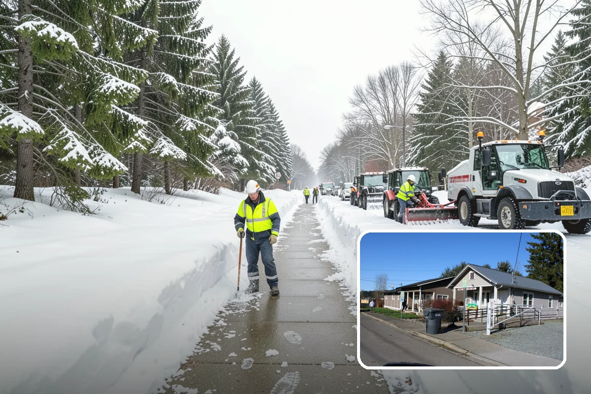 Gas Station Snow Plowing in South Prairie, Pierce County, WA - Fuel-island approaches cleared on a 24-hour basis