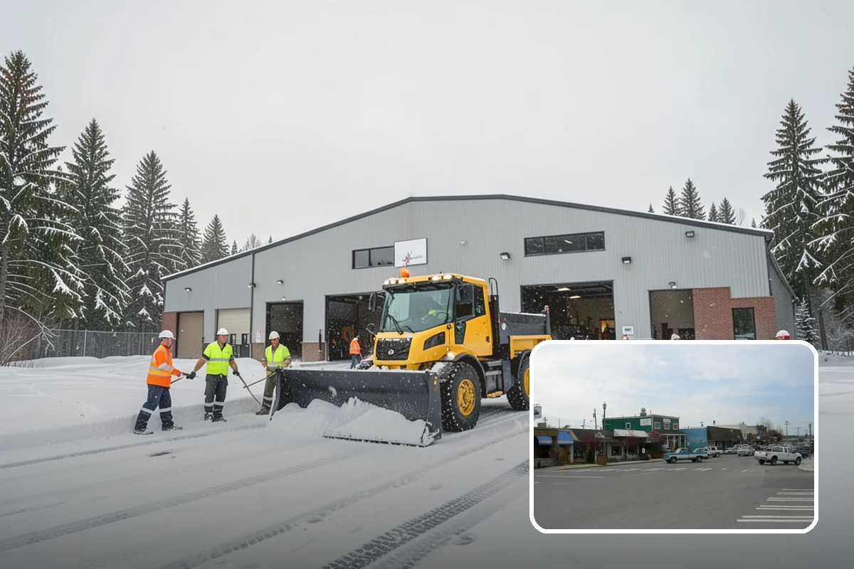 Gas Station Snow Plowing in Stanwood, Snohomish County, WA - Fuel-island approaches cleared on a 24-hour basis