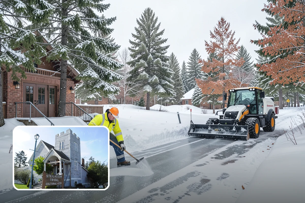 Gas Station Snow Plowing in Steilacoom, Pierce County, WA - Fuel-island approaches cleared on a 24-hour basis