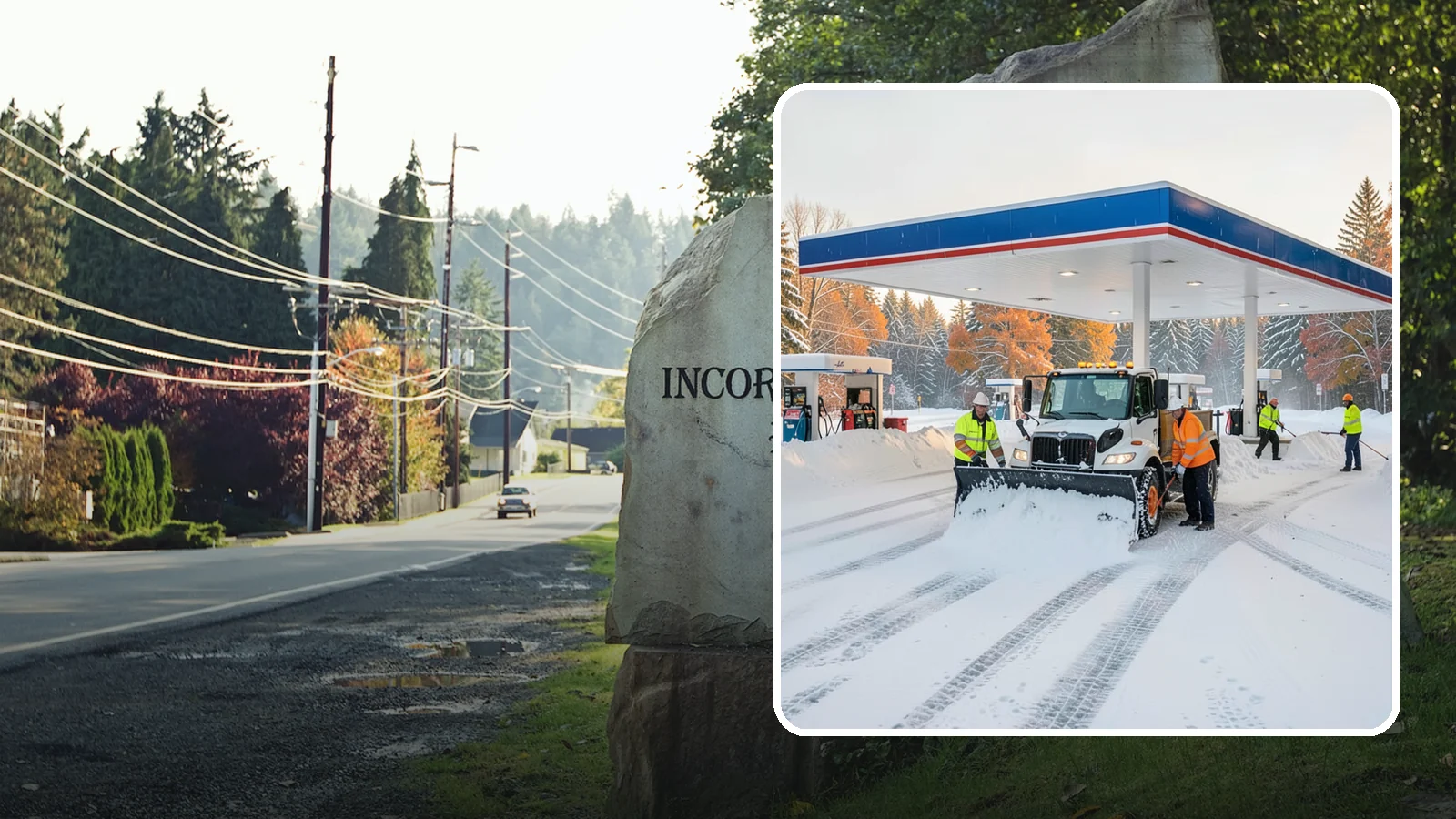 Gas Station Snow Plowing in Wilkeson, Pierce County, WA - We plow gas station lots and fuel islands around the clock so drivers fuel up safely no matter when the snow falls.