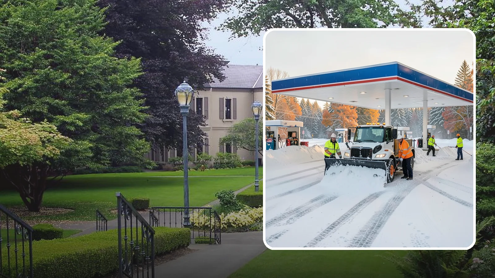 Gas Station Snow Plowing in Woodinville, King County, WA - We plow gas station lots and fuel islands around the clock so drivers fuel up safely no matter when the snow falls.