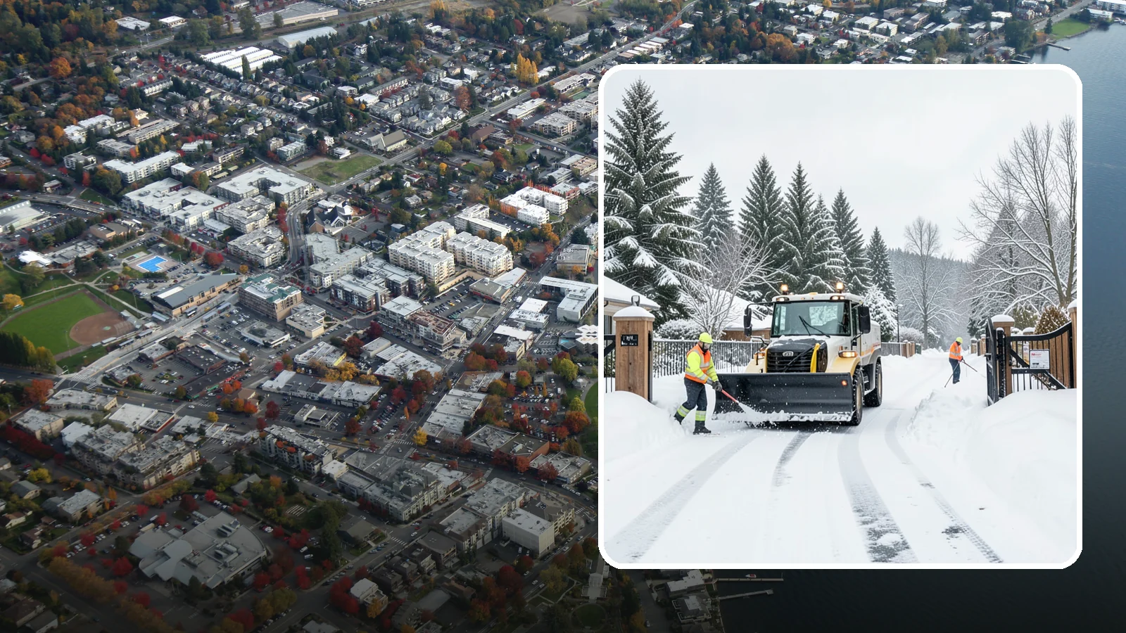 Gated Community Snow Removal in Kirkland, King County, WA - We clear entry gates, interior roads, and common walkways for gated Western Washington communities under one coordinated plan.