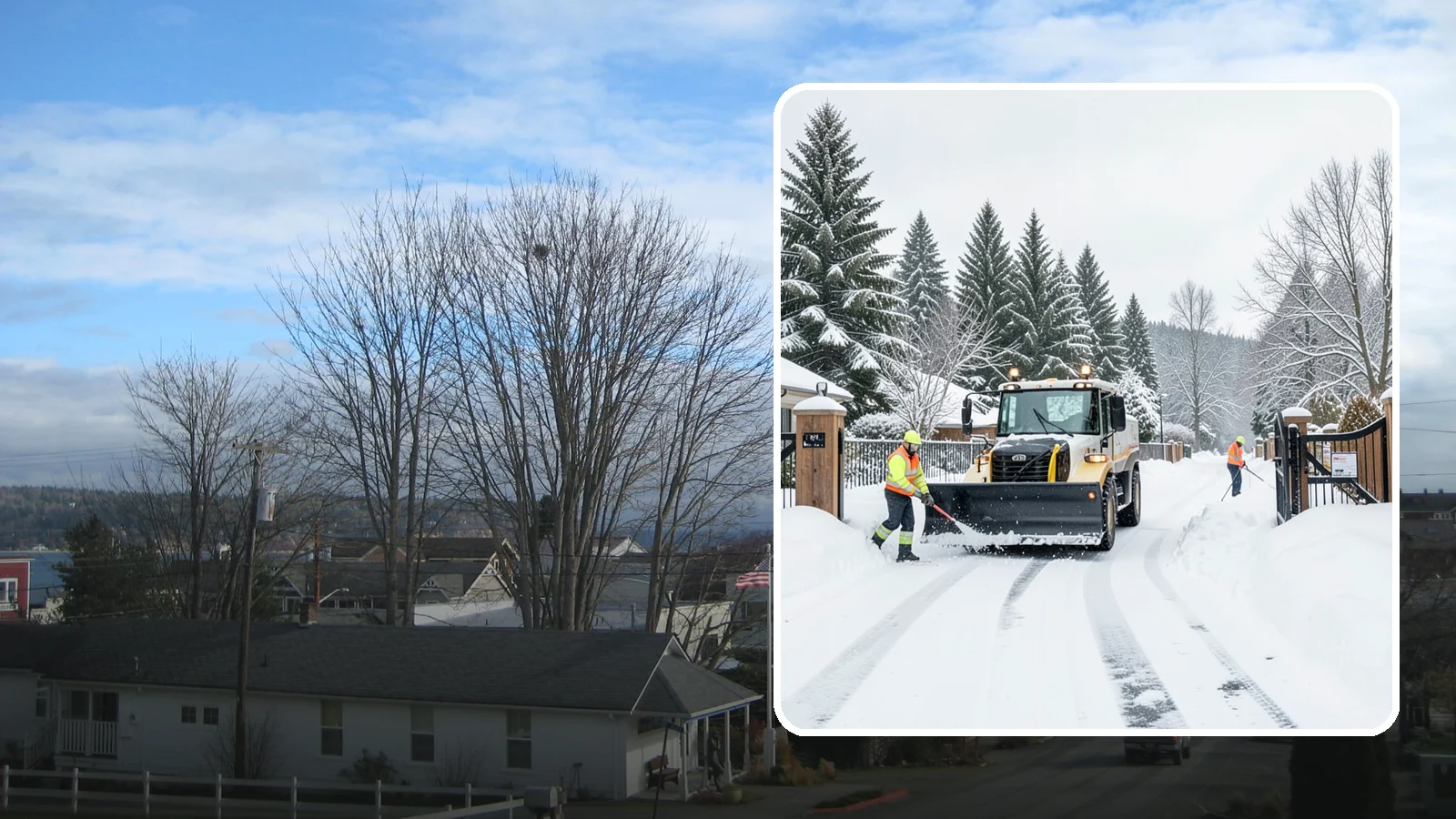 Gated Community Snow Removal in Langley, Island County, WA - We clear entry gates, interior roads, and common walkways for gated Western Washington communities under one coordinated plan.