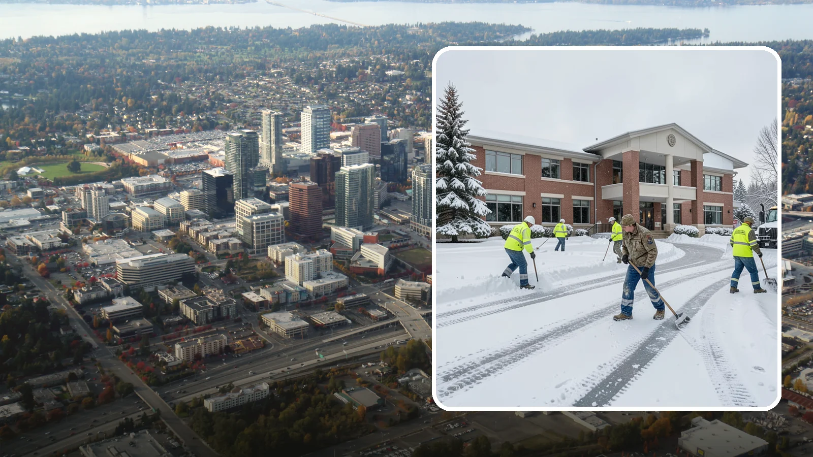 Government Building Snow Removal in Bellevue, King County, WA - Public buildings must stay open and accessible, so we keep civic entrances, ADA routes, and public parking clear to code.