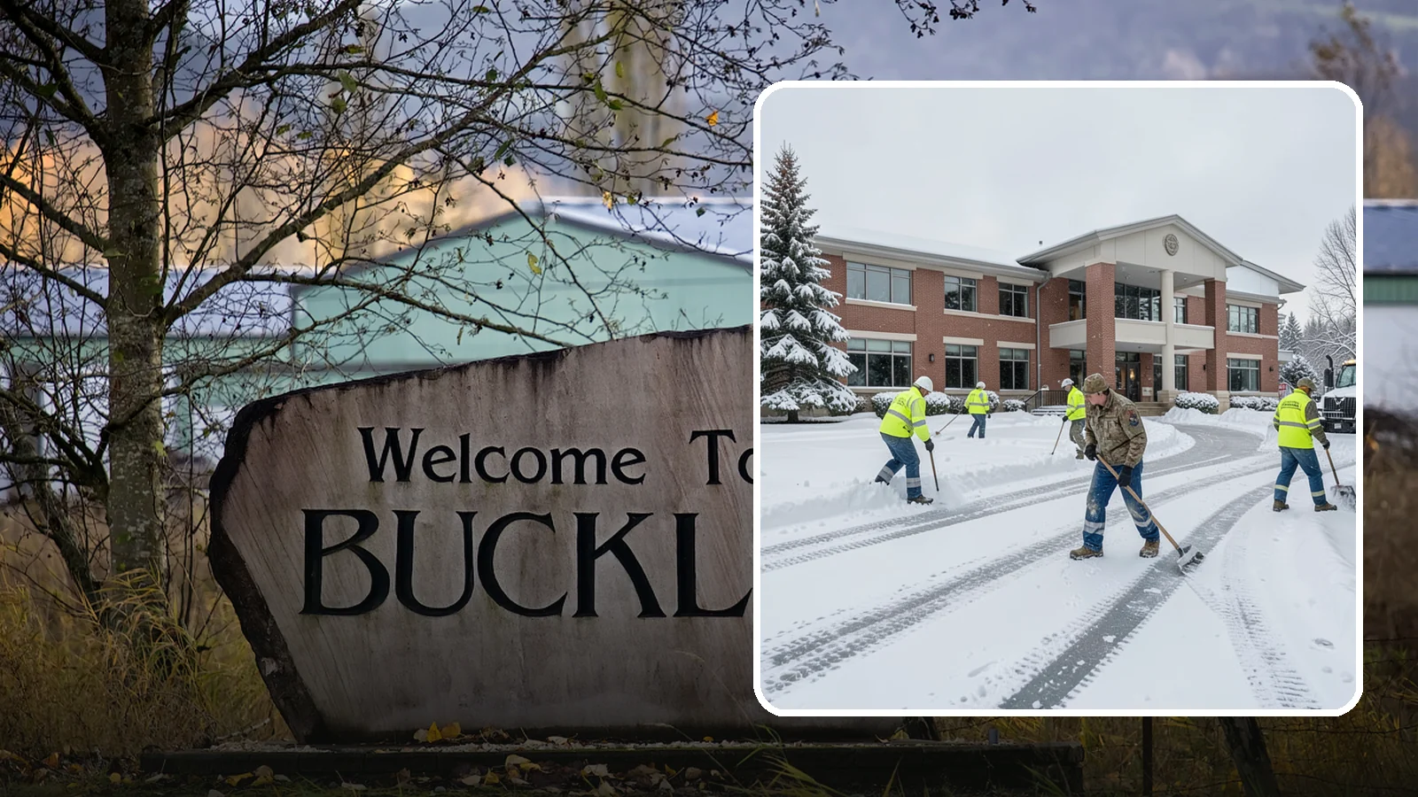 Government Building Snow Removal in Buckley, Pierce County, WA - Public buildings must stay open and accessible, so we keep civic entrances, ADA routes, and public parking clear to code.