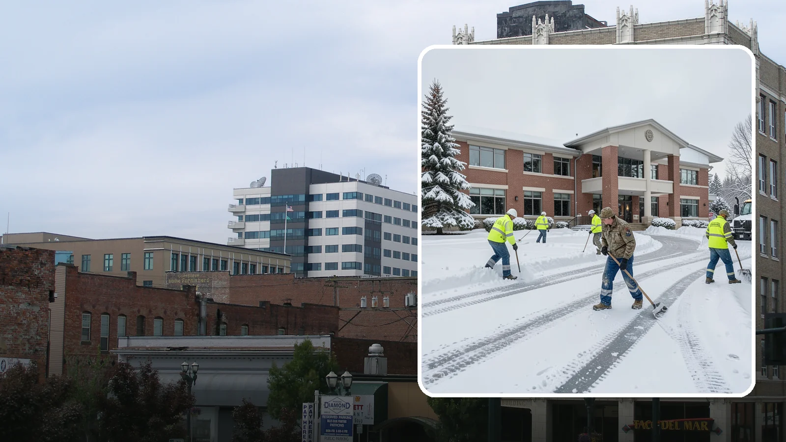 Government Building Snow Removal in Everett, Snohomish County, WA - Public buildings must stay open and accessible, so we keep civic entrances, ADA routes, and public parking clear to code.