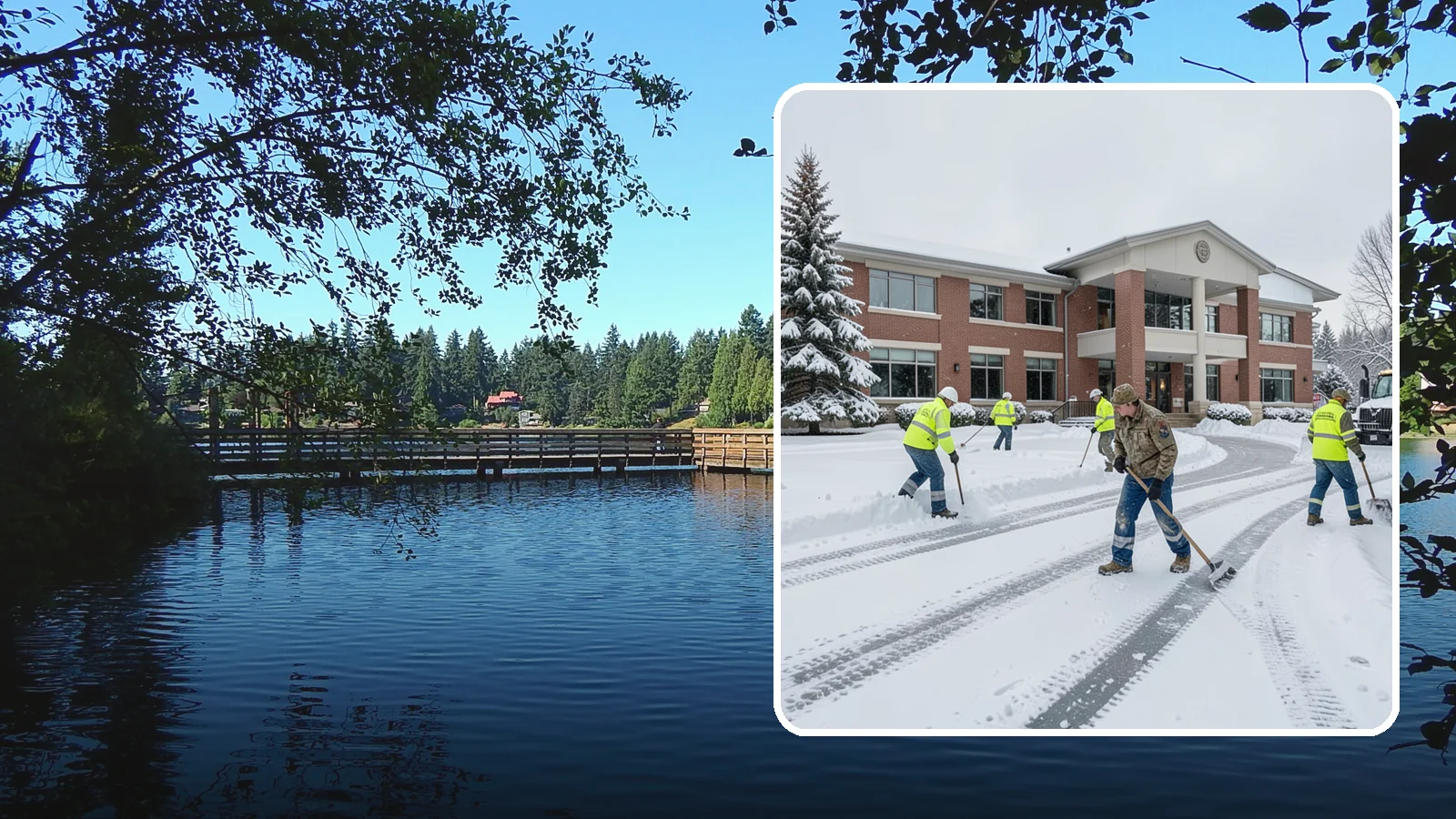 Government Building Snow Removal in Federal Way, King County, WA - Public buildings must stay open and accessible, so we keep civic entrances, ADA routes, and public parking clear to code.
