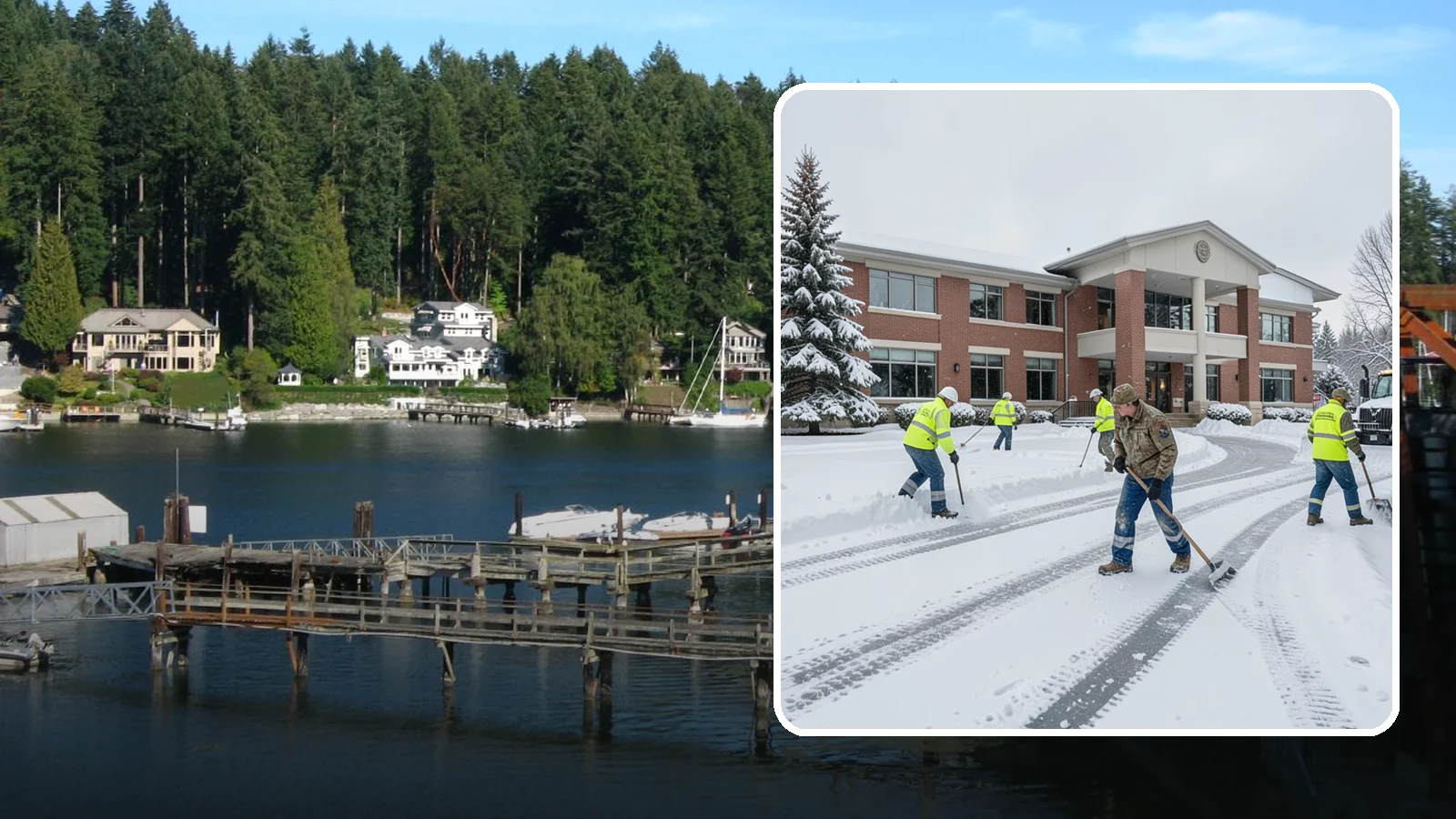 Government Building Snow Removal in Gig Harbor, Pierce County, WA - Public buildings must stay open and accessible, so we keep civic entrances, ADA routes, and public parking clear to code.